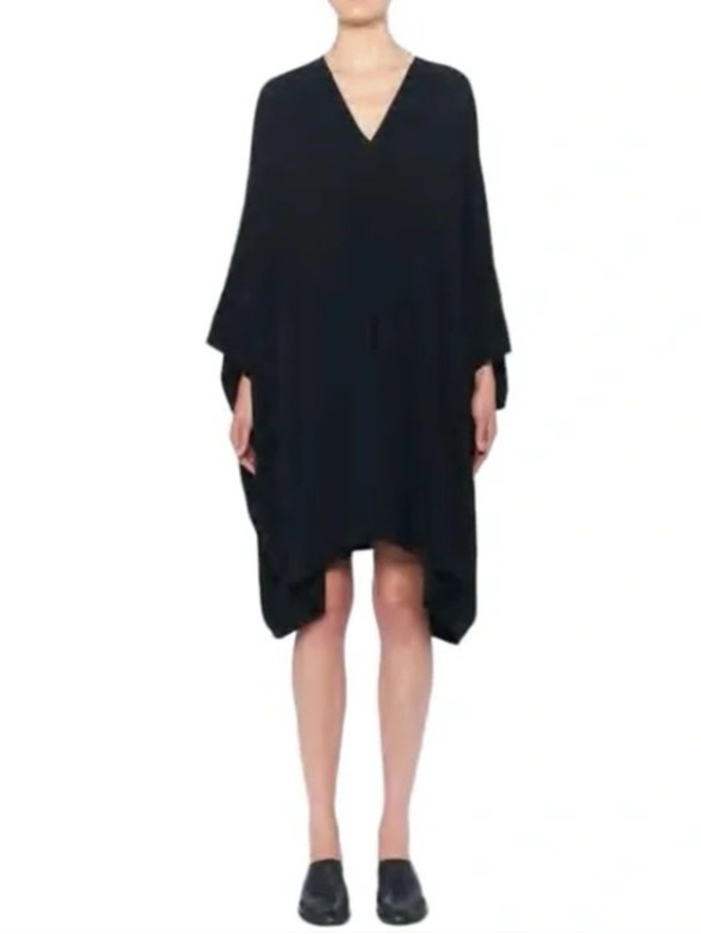 The Row Iona Draped Crepe Black V-Neck Dress - Picture 2 of 12